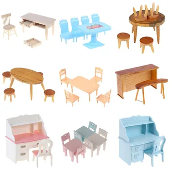 1/12 Dollhouse Minyatür Mobilya Masa Sandalye Tezgah Seti Minyatür Sınıf Mutfak Oturma Odası Çocuk Oyun Oyuncak