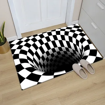 3D Vortex Illusion Siyah Beyaz Alan Kilim Kaymaz zemin halısı Halı Ev Yatak Odası Paspas Soyut Geometrik Optik dış mekan matı