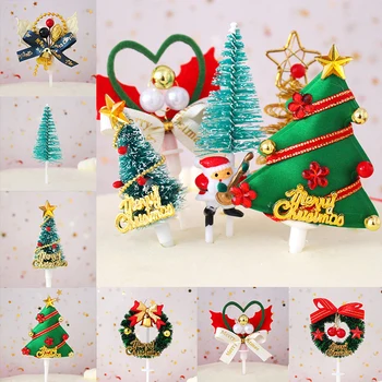 5 Adet 3D Noel Kek Topper Mini Noel Ağacı Çelenk Garland Kek Topper Noel Süs Doğum Günü Pastası plug-in Parti dekor
