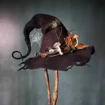 Cadılar bayramı Koyu Cadı Büyülü Şapka Parti Keskin Sivri Sıcak Yün keçe şapka Tatil Cosplay Cadı Sahne Dekorasyon Cadılar Bayramı Şapka