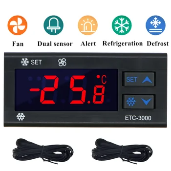 ETC-3000 Mini sıcaklık kontrol cihazı Buzdolabı Termostatı Regülatörü Termoregülatör Termokupl NTC Çift sensör 220V 40 % kapalı