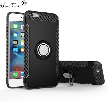HereCase için iphone6 6 artı Karbon Fiber Yumuşak TPU araç tipi mıknatıs Tutucu ve Telefon Halka Standı Kapak iphone kılıfları 6 6 artı