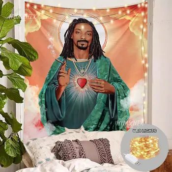 İsa Snoop Dogg LED Goblen Duvar Asılı Meme Plaj Havlusu Boho Hippi Tarot Halılar Makrome Ev Estetik Odası Dekor