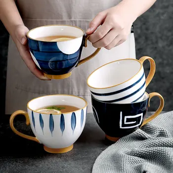 Japon Seramik Kupa El Boyalı Büyük Kapasiteli Kupalar seyahat tipi kupa Kahve Çay Süt Yulaf Ezmesi Ev Ofis Drinkware El Yapımı Hediye