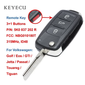 Keyecu Uzaktan Anahtar 3+1 Düğmeler 315MHz ID48 Volkswagen VW Golf Eos GTI Jetta Passat Touareg Tiguan CC, 5K0837202R, NBG010180T