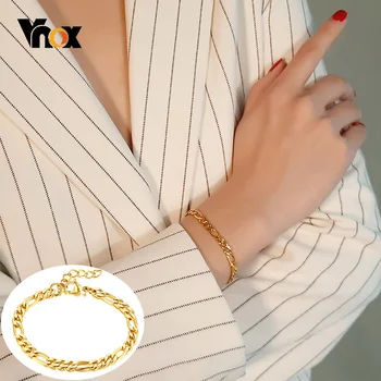 Vnox Şık Figaro Link Zinciri Bilezikler Kadınlar için 5 MM Geniş Altın Renk Paslanmaz Çelik Bilek Takı Uzunluğu Ayarlanabilir
