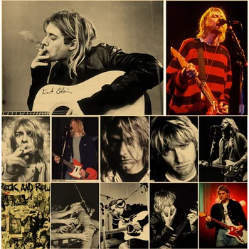Şarkıcı Kurt Cobain Retro Poster Kraft Kağıt Baskılar ve Posterler DIY Eski Ev Odası Bar Cafe Dekor Estetik Sanat duvar tablosu